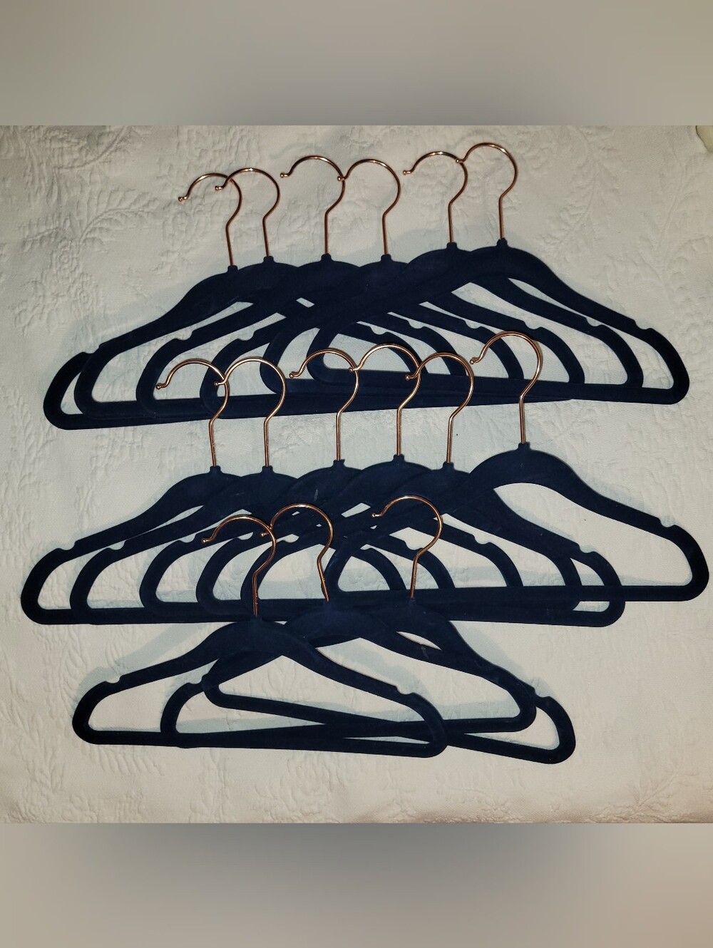 Velvet Non-Slip Toddler  Hangers with Rose Gold Hooks - Navy (Set of 15)